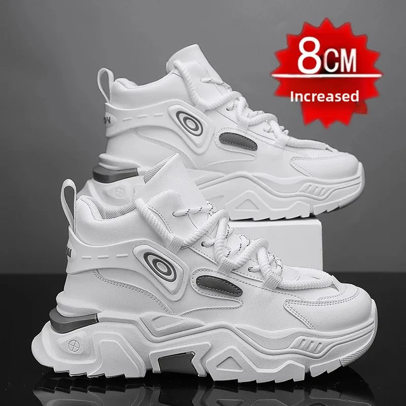 Men's High Top Dad Shoes with Thick Sole And Hidden Height 12cm Increase 10 Casual Sports Shoes for Adults Summer Synthetic