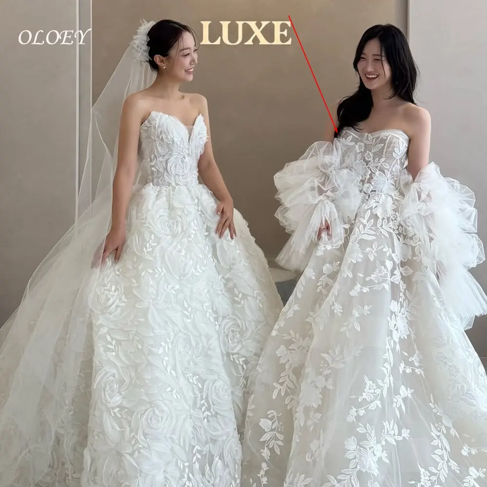

OLOEY Wedding Dress A-Line Strapless WIth Puffy Sleeves Korea Wedding Dress Photo Shoot Customized Vestidos De Novias
