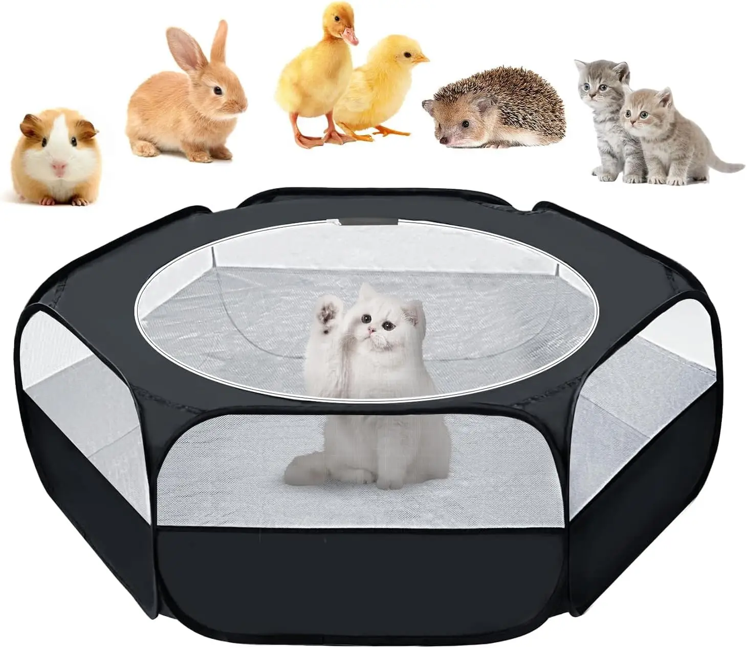 

Small Animal Playpen with Cover, Portable Outdoor Pet Cage Tent, Waterproof Breathable for Chick Bunny Hamster Guinea Pig