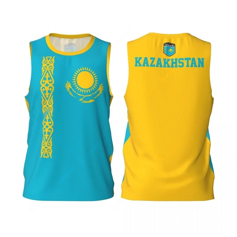 Kazakhstan Flag Graphic Tank Top Simple Fashion Men Women 3D Printed Basketball Jersey Tee Loose Sports Sleeveless T Shirts Vest