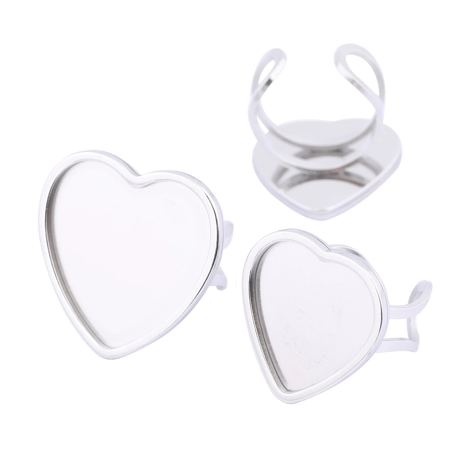 5pcs Stainless Steel Fit 20mm 25mm Heart Cabochon Ring Base Setting Blanks Diy Fingerring Bezel Trays For Jewelry Making