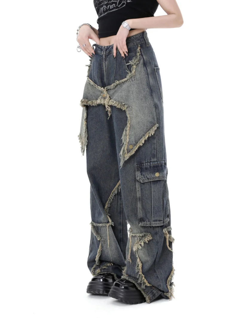 Casual Ster Kwast Broek Amerikaanse Stijl Retro High Street Jeans Dames Lente Zomer Nieuwe Losse Wijde Pijpen Trendy Punk