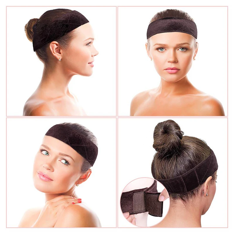 Diadema antideslizante de 5,5 cm de ancho para peluca, banda para el cabello de terciopelo suave para peluca, banda de peluca ajustable para mujer, bufanda negra para cabeza, 1 Uds.