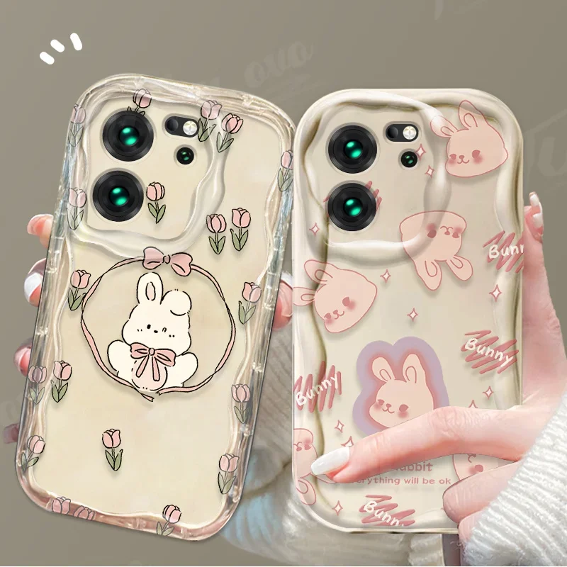 Lovely Pink Rabbit Wave Soft Phone Case For Xiaomi Redmi 12 12C 12R 11A 13C 10 10C 10X 9 Power 9A 9C 9T 8 K70E K70 K60 K50 Pro