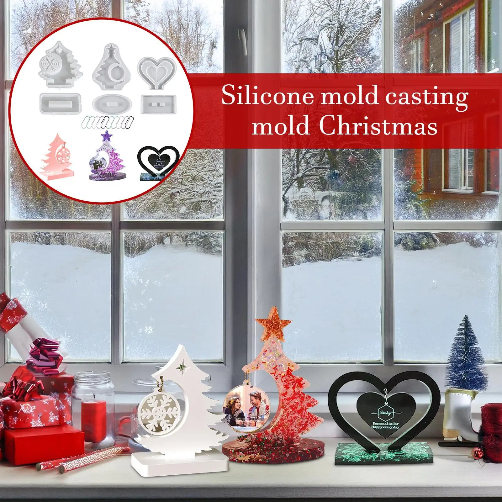 

6-Piece Christmas Silicone Molds with Frame Base, Reusable DIY Craft Molds for Candles, Holiday Home Decor for Xmas Thanksgiving