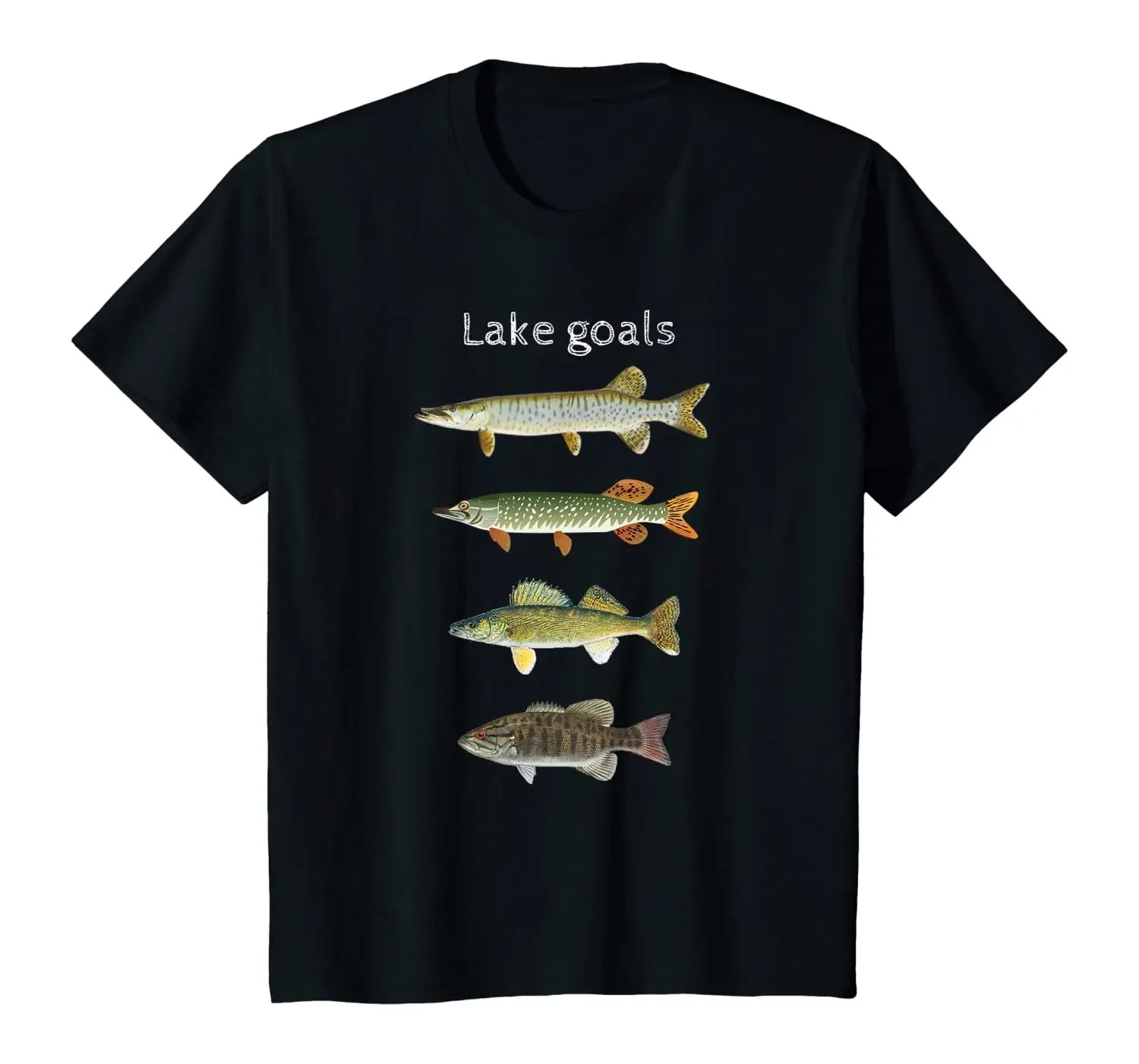 Lake Goals Musky Pike Walleye Small Mouth Fish Fishing Angler Gift T-Shirt 100% Cotton Short Sleeve O-Neck Mens Casual T-shirt