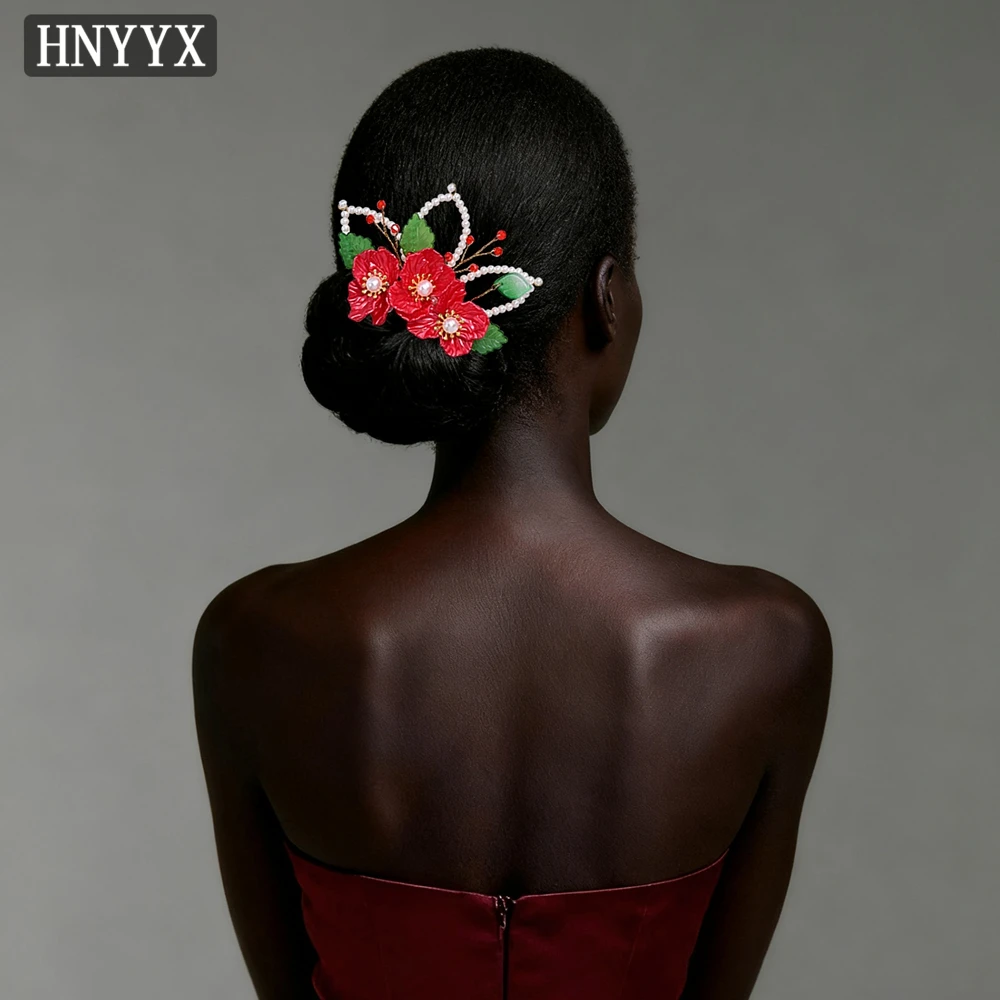 

HNYYX Vintage Flower Hair Comb Elegant Chinese Style Resin Flower Hairpin For Women Exquisite Fairy Metal Hair Accessories A396