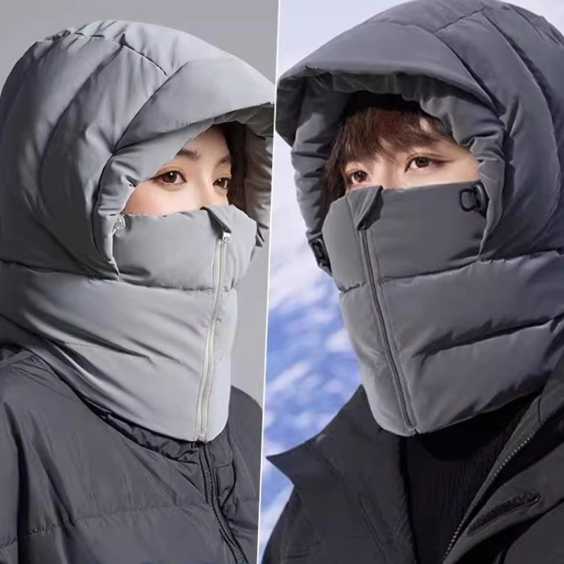 Winter Fleece Lined Beanie with Neck Gaiter Face Mask, Windproof Thermal Cycling Cap for Cold Weather Outdoor
