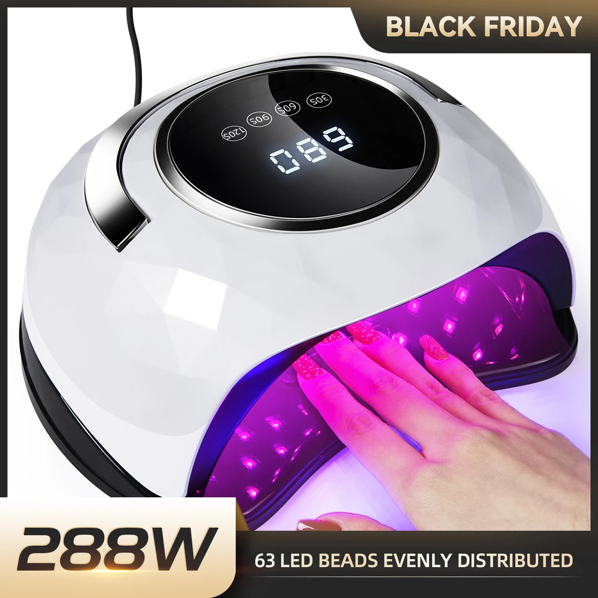 1pc 288w 63 Lamp Beads Dual Light Source Nail Lamp High Power UV Nail Dryer For All Nail Gel Polish, LED Phototherapy Light