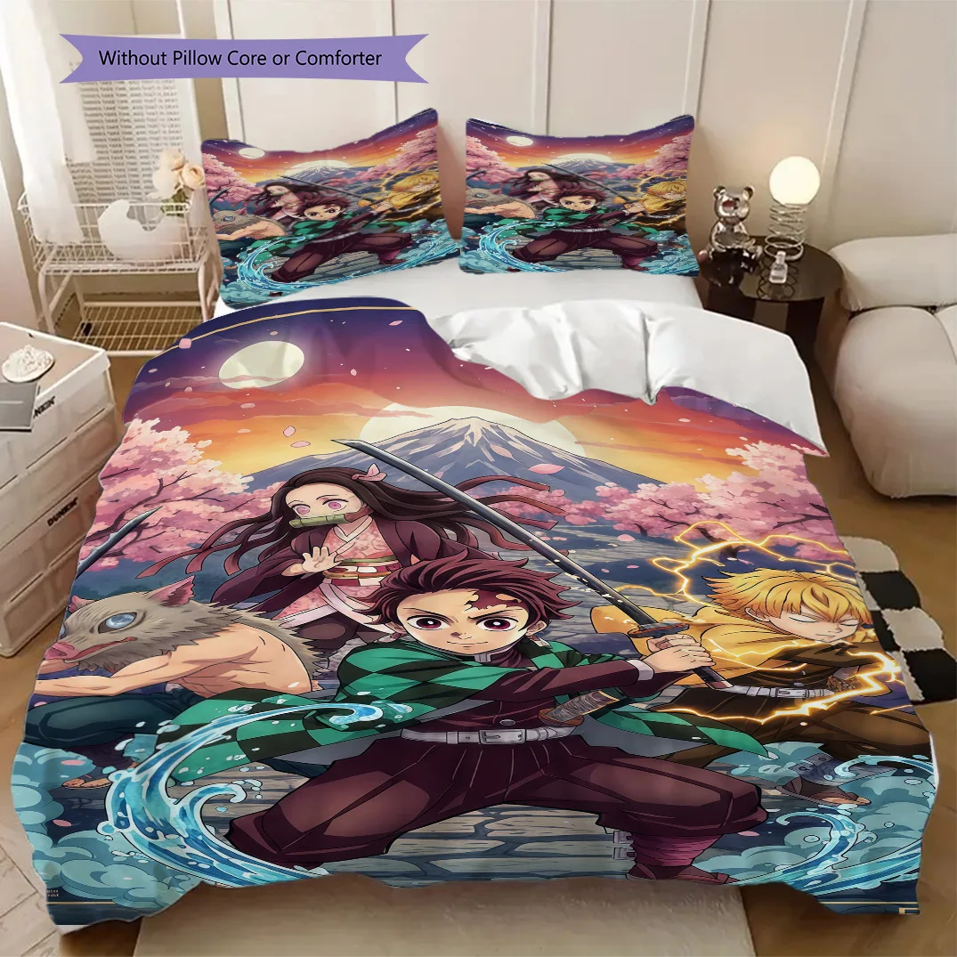 Demon Slayer Poster Duvet Cover | King, Queen, Full, Twin, Anime Cartoon Bedding Set Gift LXRa10