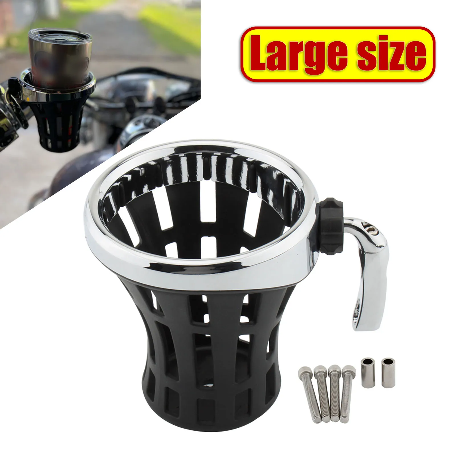 Suporte de copo para guidão, bebida com cesta de malha, montagem mais longa para modelo harley-davidson H-D, embreagem ou suporte para poleiro de freio, todos '1996-up