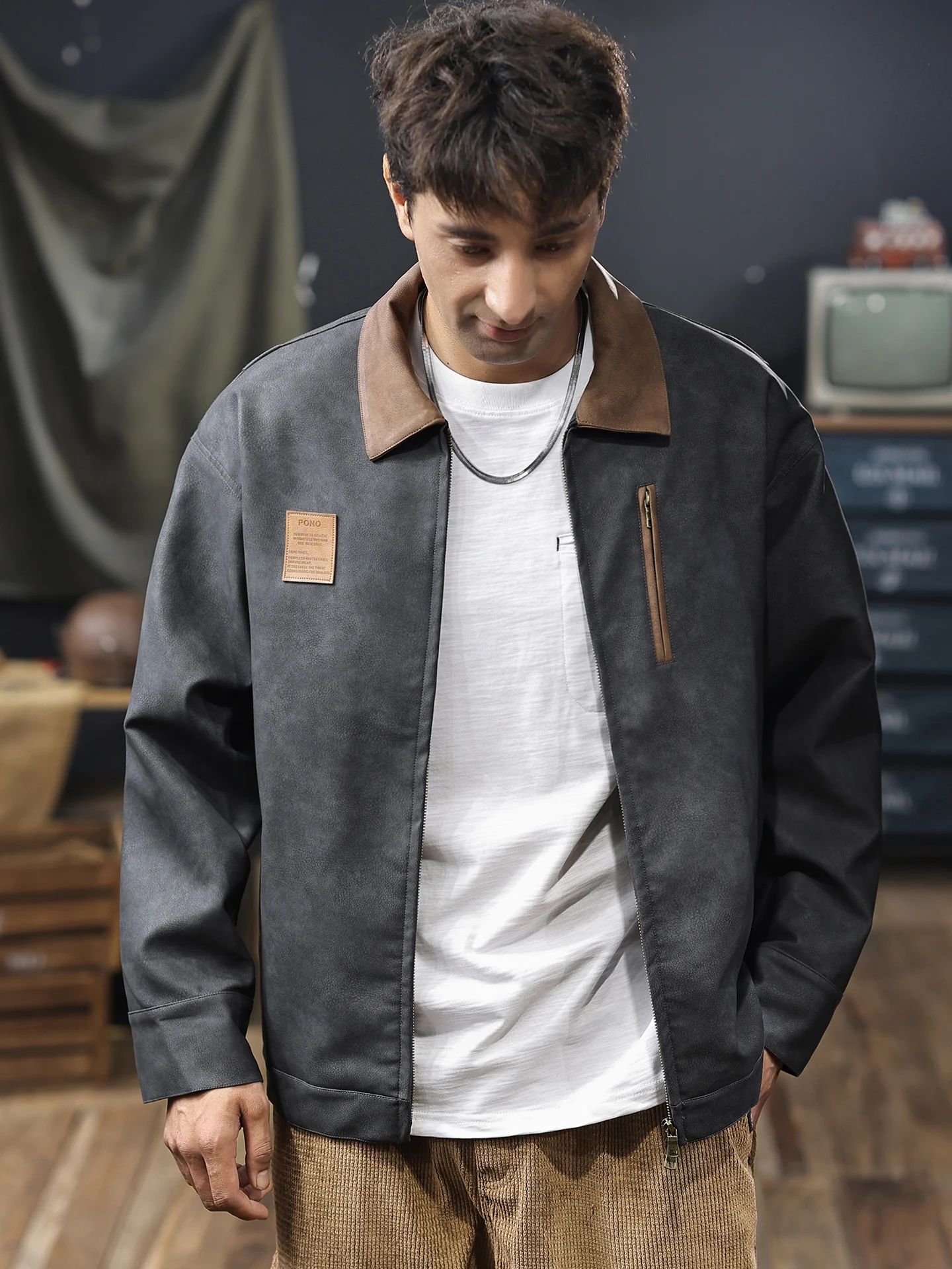 

High-End American Sle Khart Vintage Leather Jaet Men's Thiened Cotton Warmth Workwear Jaet Autumn Winter New Arrival