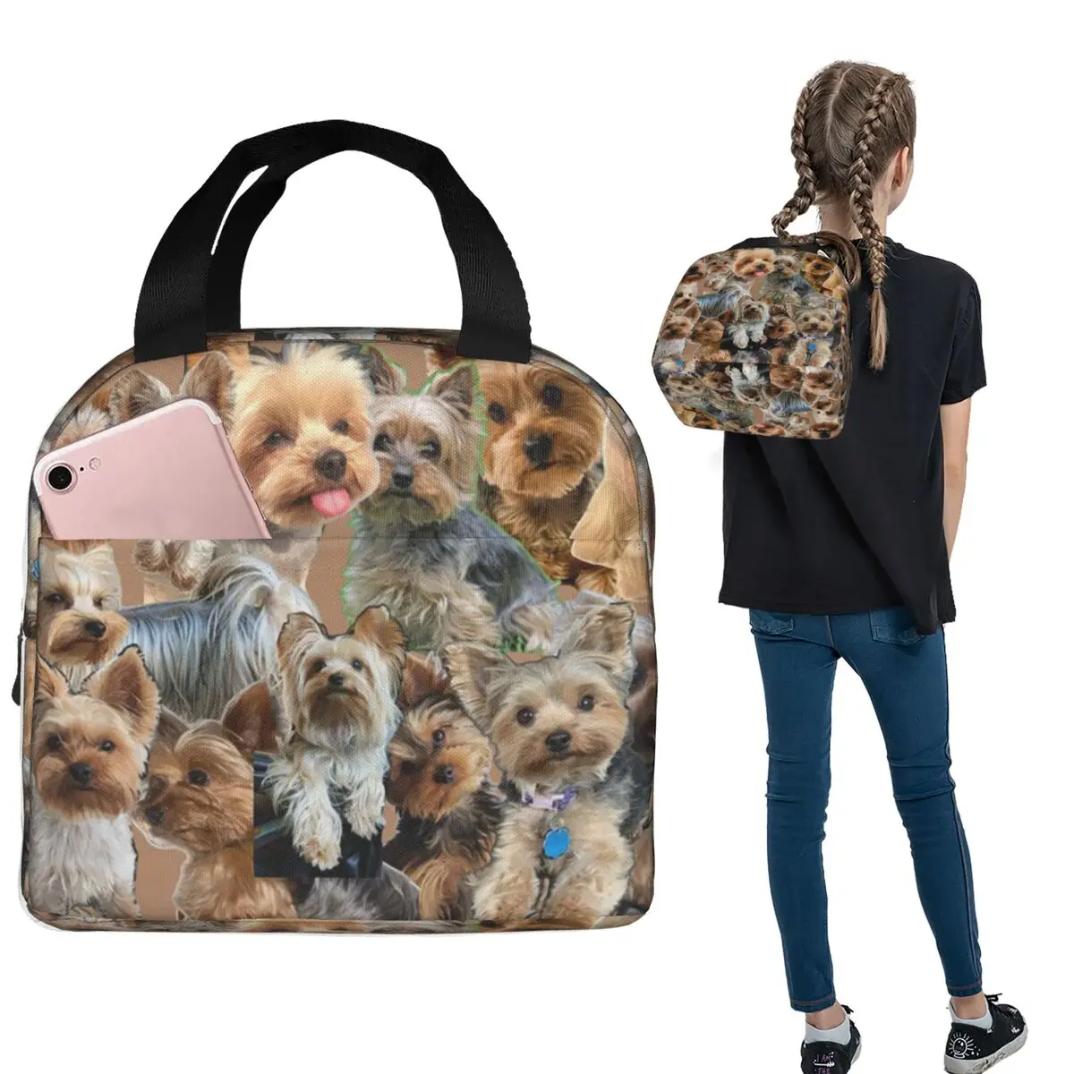 

Cute Ribbon Yorkie Yorkshire Love Dog Insulated Lunch Bag for Women Children Portable Food Boxes Thermal Lunch Box Tote