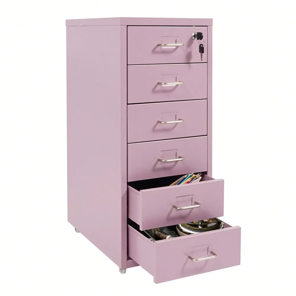 Aktenschränke, 6-Schubladen-Aktenschrank mit Schloss und Rollen, 11 x 16 x 27 Zoll Metall-Büro-Aktenschrank, vertikaler Aktenschrank