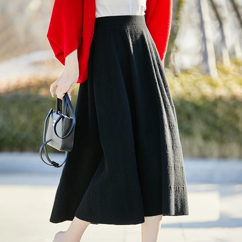 Autumn WinterFashion 100% Merino Wool Cardigan Women Clothing Skirt High-Waisted Pure Wool Versatile Women Skirt