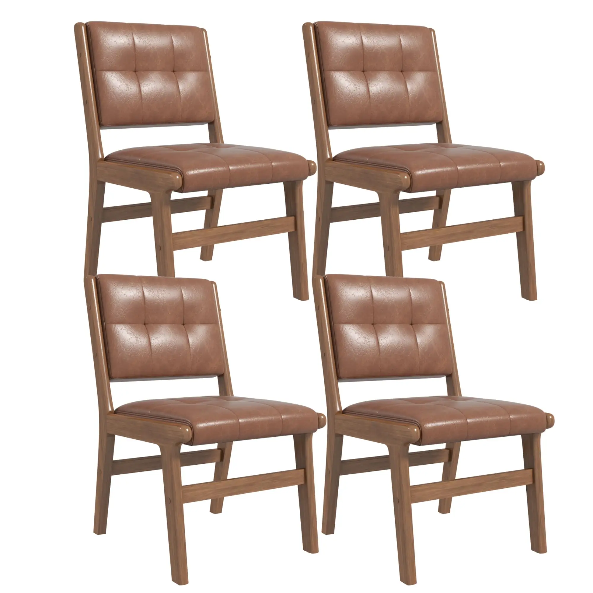 Faux Leather Dining Chairs Set of 4, Comfy Seat, Solid Wood Frame, Brown | Durable Frame, Armless Design, Upholstered
