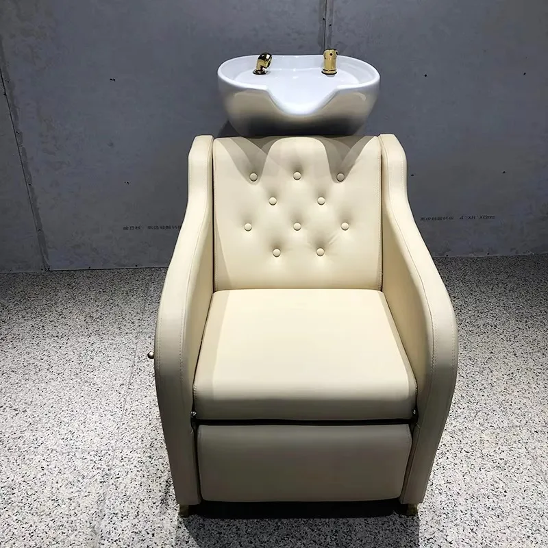 

Yjq hair salon seated shampoo bed barber shop special semi-lying ceramic basin flush bed
