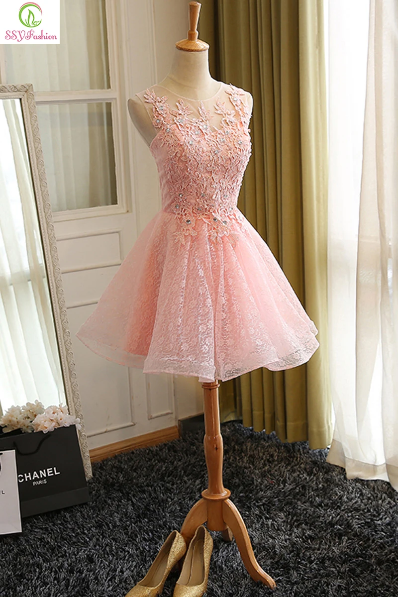 Clearance Sale Sweet Cocktail Dresses for Women Banquet Pink Lace Short Prom Dress Party Formal Dresses Vestidos De Noche