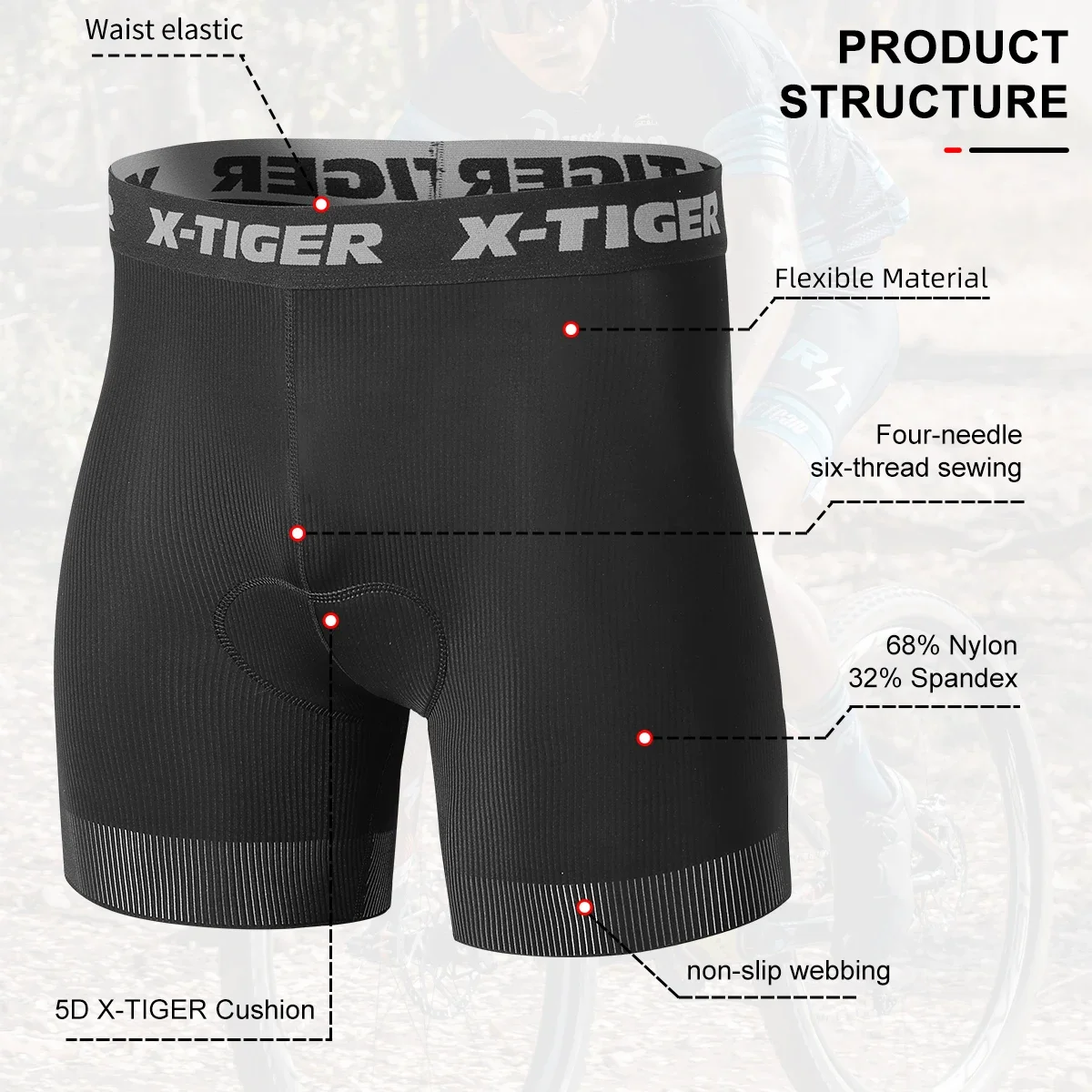 X-TIGER Pro Cycling Underpants Summer Cycling Underwear Breathable Mesh 5D Silicone Seat Cushion Road MTB Bike Short 2024