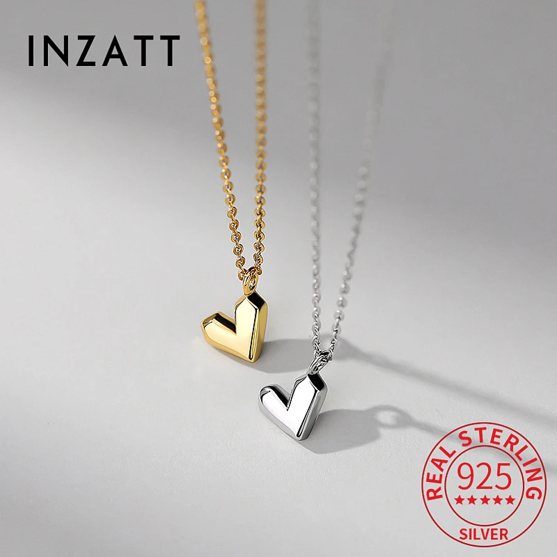 INZATT Real 925 Sterling Silver Heart Choker Necklace For Fashion Women Classic Fine Jewelry Minimalist Accessories