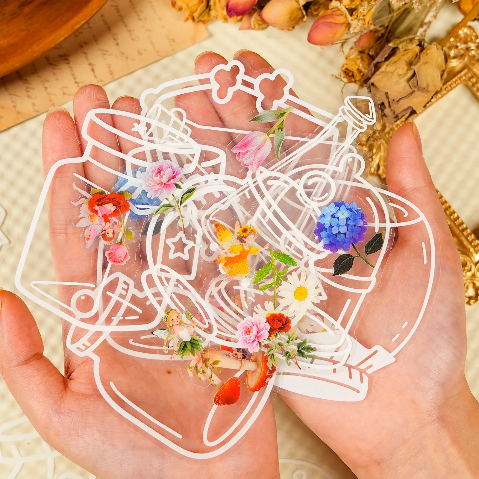 

10/30/56PCS Bottle Plant Flower Stickers New Waterproof Transparent PET for Water Cup Mobile Phone Notebook Stationery Luggage