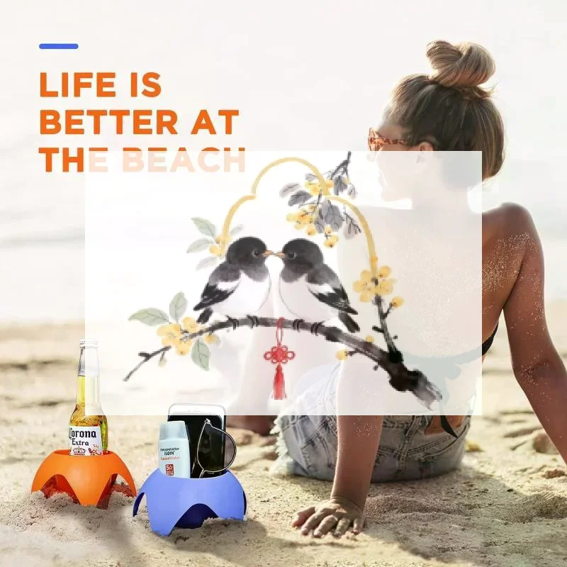 Sands-Free Beach Cup Holder - Foldable & Stackable Portable Drink Stand for Camping/Travel/Outdoor, Capacity & Multi-Functional