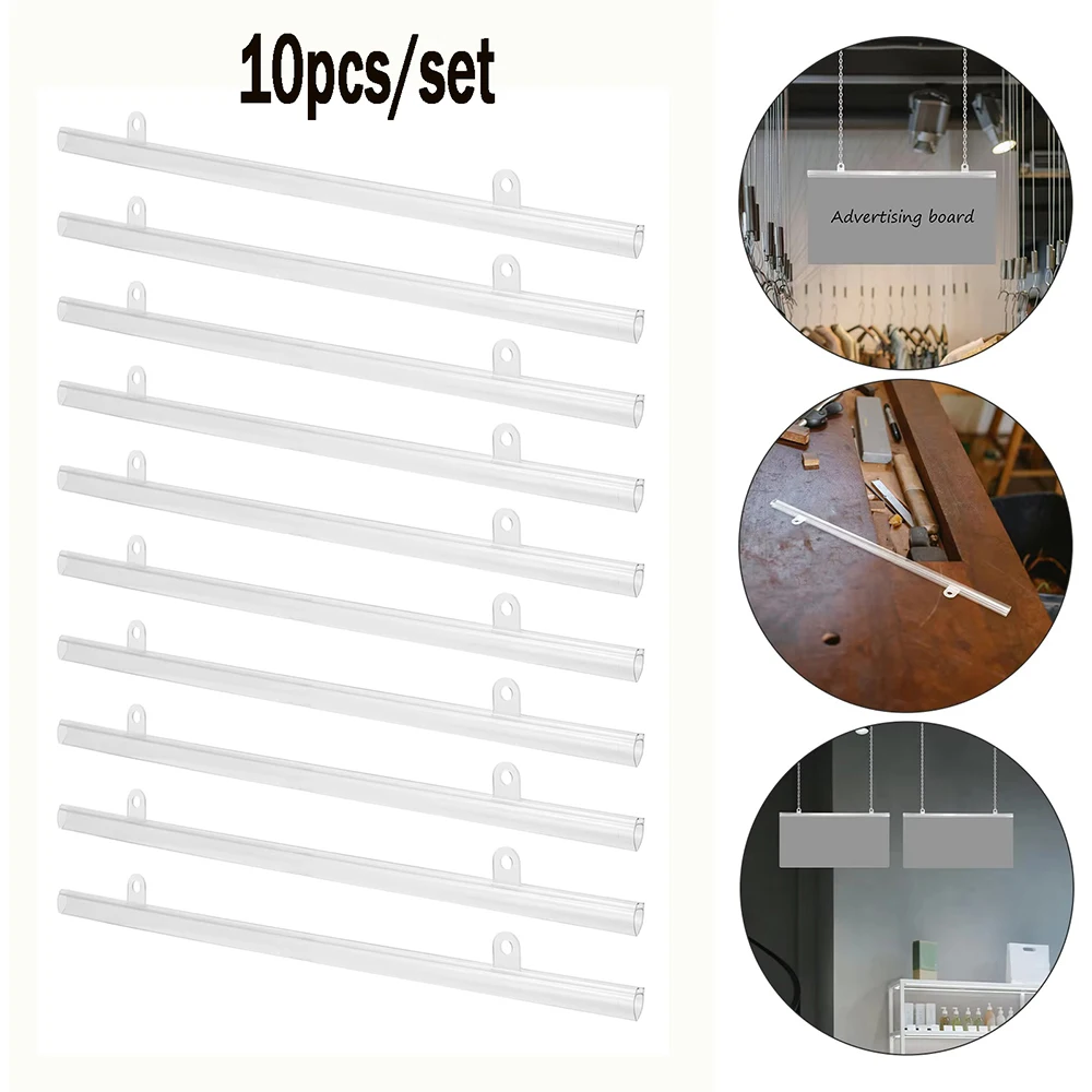 10 unidades de 25-50 cm, tiras de plástico transparente con clip para pancartas, riel de colgar pósteres, poste para banderas, barra para colgar calendarios y cuadros en la pared
