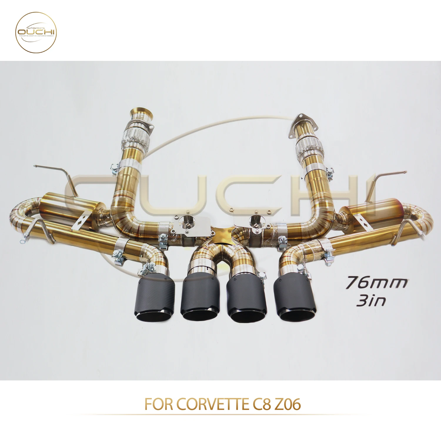 

OUCHI Factory Direct Sales TC4 Exhaust Catback for Corvette C8 Z06 With OEM Valve Muffler Tips Golden Color