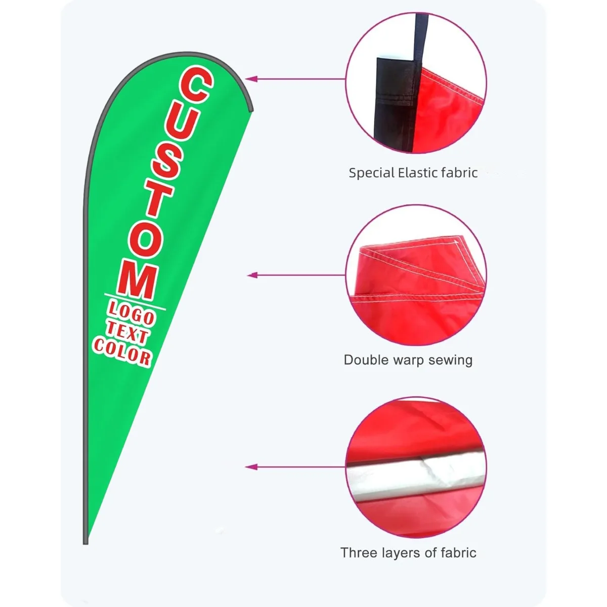 Custom Teardrop Feather Flag 3x6.9ft Personalized Logo Text Outdoor Business Advertising Banner