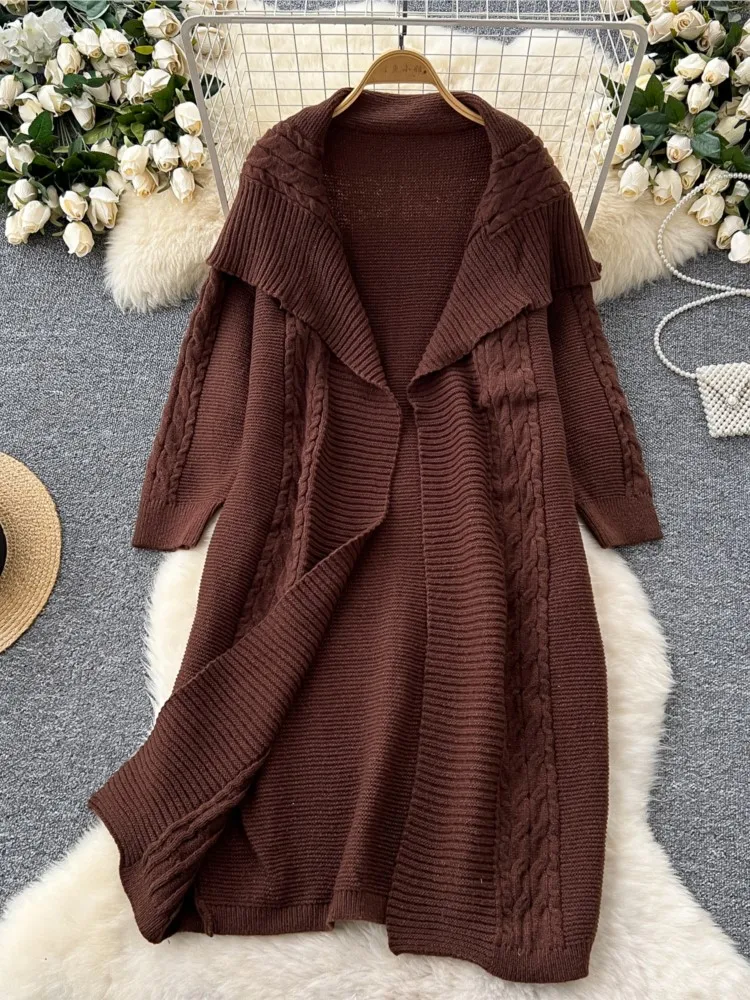 Autumn Casual Knitted Cardigans for Women Fashion Solid Long Sleeves Turn-down Collar Warm Loose Sweater Coat Female Clothes New