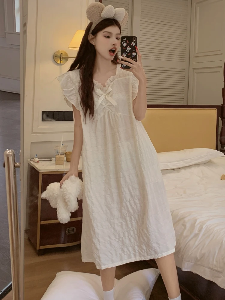 

2025 New Cloud Cotton Fairy Thin Summer Spwear Women's Nightgown Materni Spwear Sweet Home Clothes Polyester Fiber