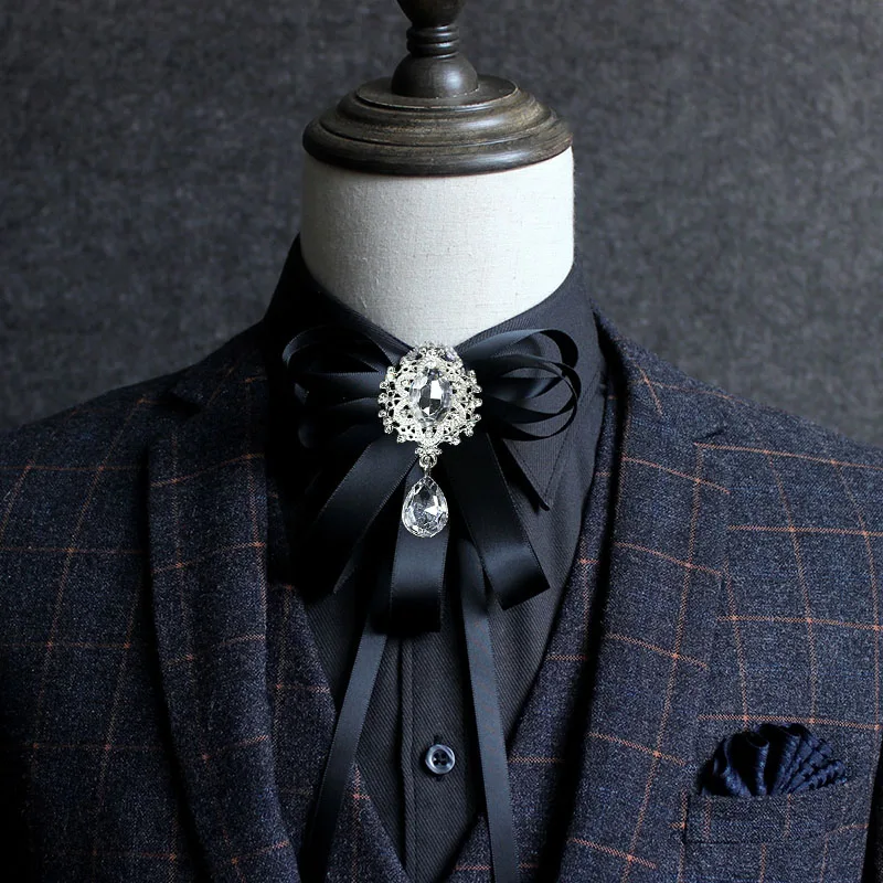 

Галстук-бабочка для британских мужчин, женский повседневный костюм, ювелирные изделия ручной работы, подарок, галстук-бабочка со стразами, корейский студенческий стиль, воротник рубашки, булавка с цветком