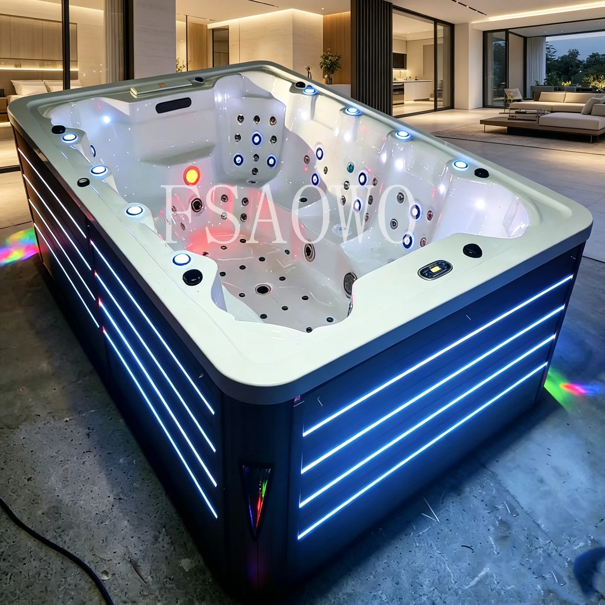 Jacuzzi Exterior Orbitrek con Luces, Bañera de Hidromasaje, Spa, Sauna, Jacuzzi