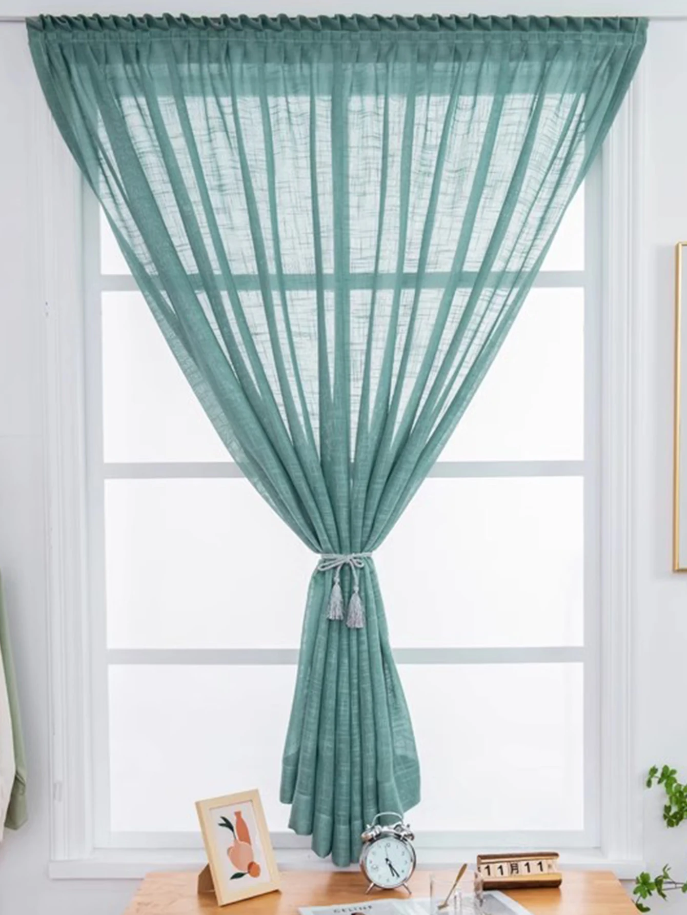 1pc Gauze Curtain No Punching Installation Balcony White Self-adhesive Gauze Bedroom Bay Window Semi-blackout Pasted Curtain