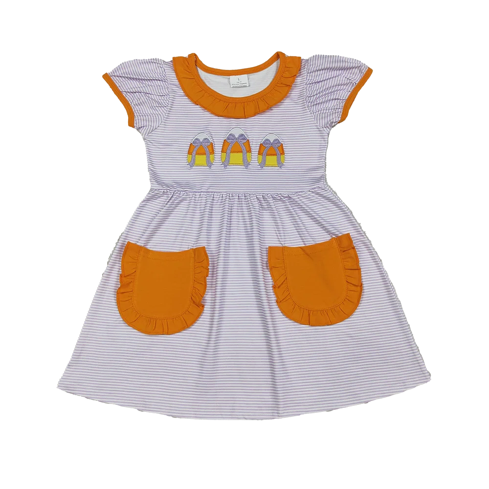 

9.12 летнее платье для маленьких девочек, платья длиной до колена в лавандовую полоску с бантами и карманами на День Благодарения