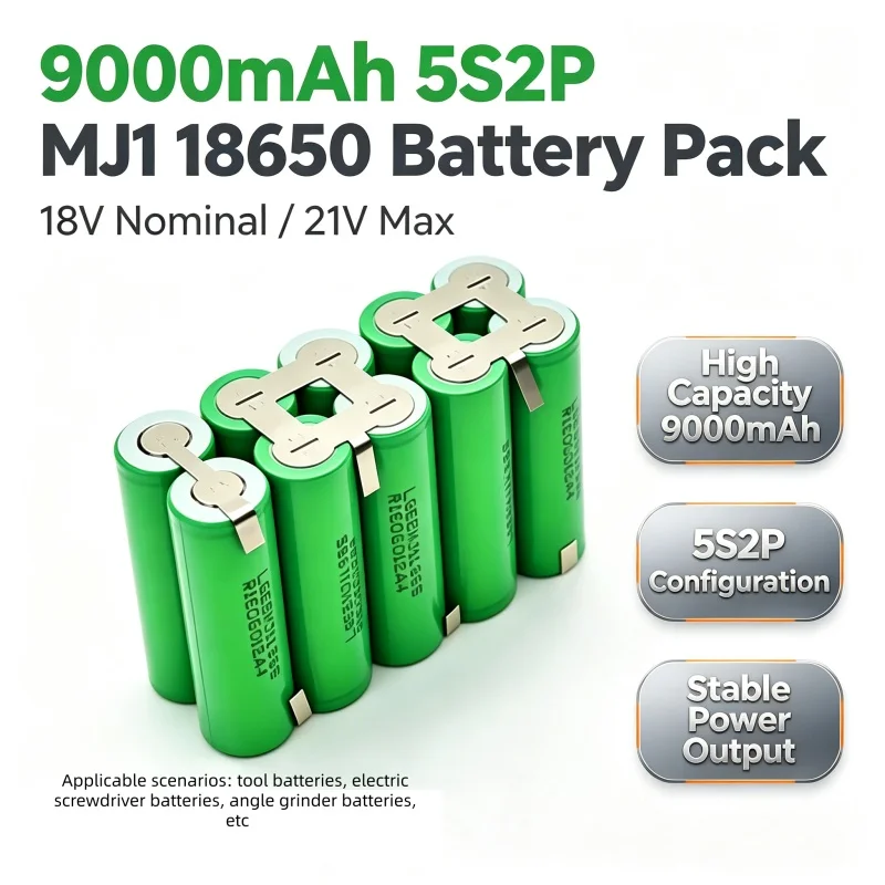 Batteria per cacciavite 18650 MJ1 9000Mah 20A di scarica 5S2P 18V 21V, pacco batteria 18650