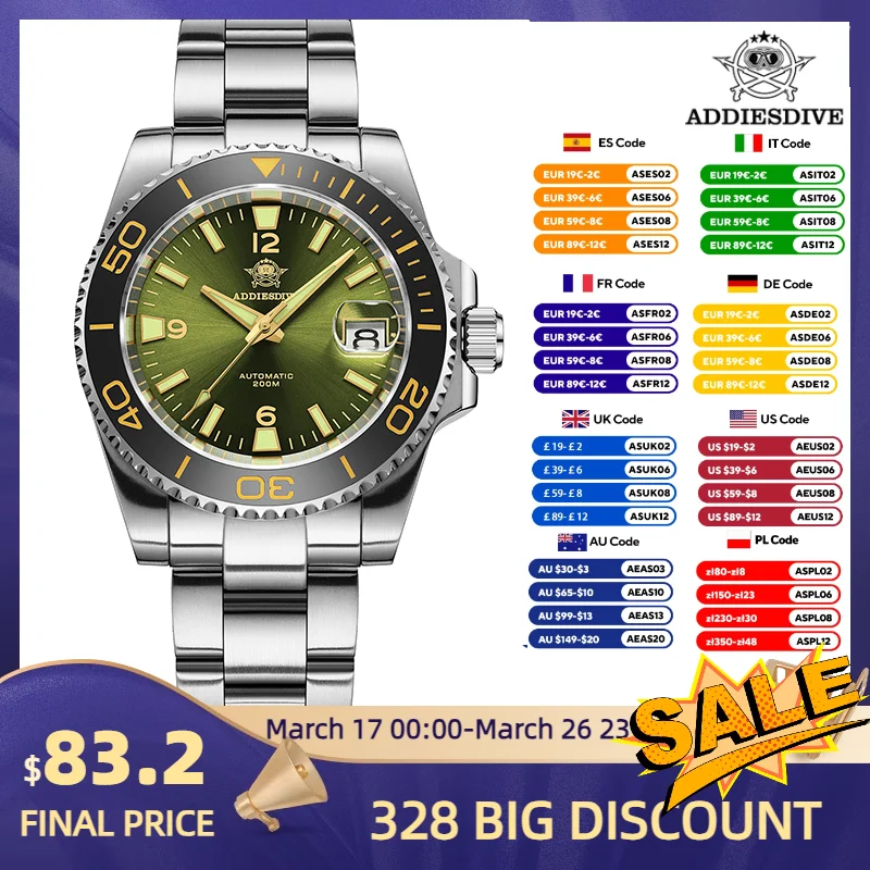 ADDIESDIVE New 40mm Water Ghost Diver Watch Men Luxury Business NH35 Automatic Mechanical Watch Sapphire Waterproof 200m AD2085