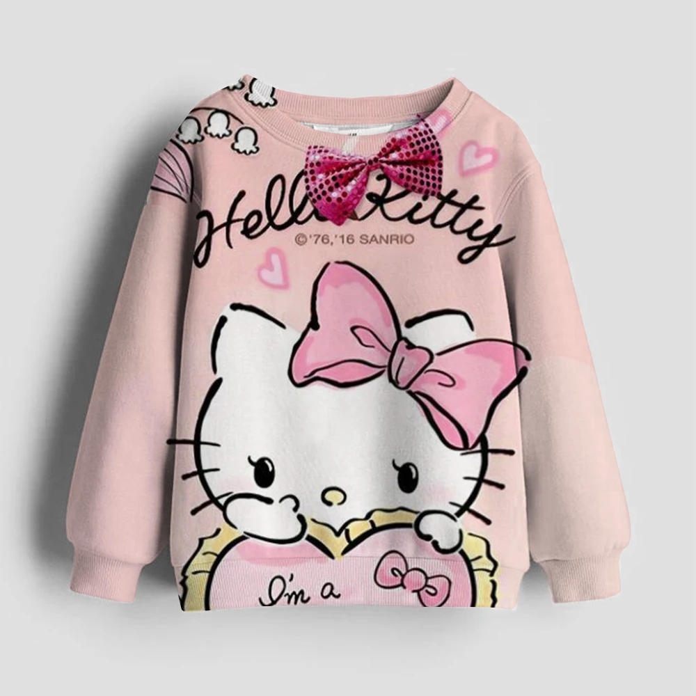 Wiosenna i jesienna dziecięca śliczna jednoczęściowa bluza z długim rękawem marki Hello Kitty kot tłoczona na gorąco poliestrowa bluza z kapturem