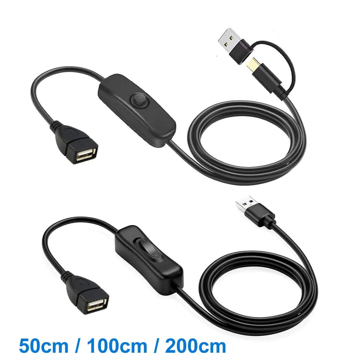 Type C to USB 2.0 Extender Cord Male to Female Extension Cable With ON OFF Switch for PC USB Fan LED Lamp USB Charger Raspberry