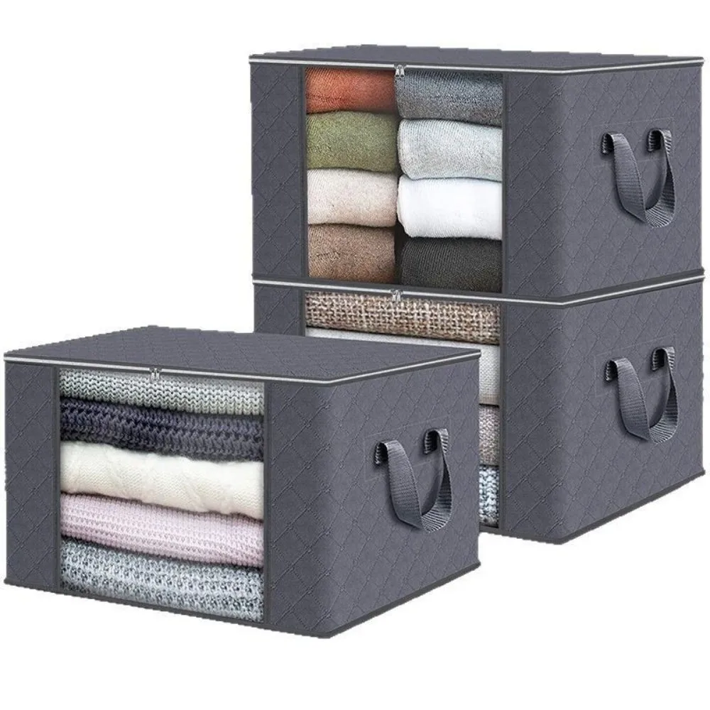 Oversized Foldable Storage Bag Non-woven Durable Clothing Organizer Reinforced Handle With Visible Windows Quilt Organizer