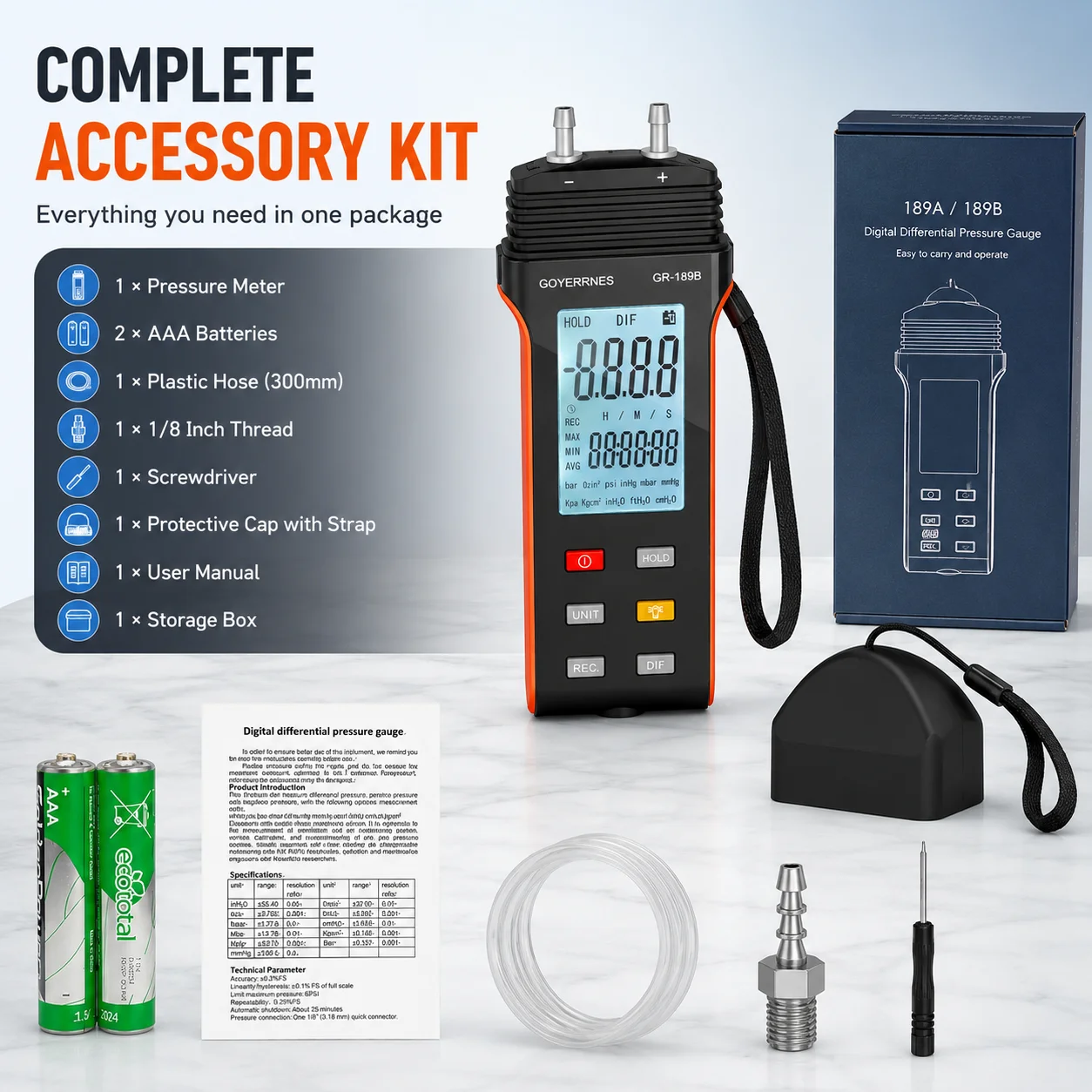 

Digital Differential Pressure Gauge HVAC Manometer ±30psi 11 Units Data Hold Backlight for HVAC Air Conditioning System