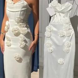 Customized Evening Gown Saudi Arabia Prom Dearin Spaghetti Strap Column Ankle Length Skirts Sleeveless Applique 3D Flower Bespok