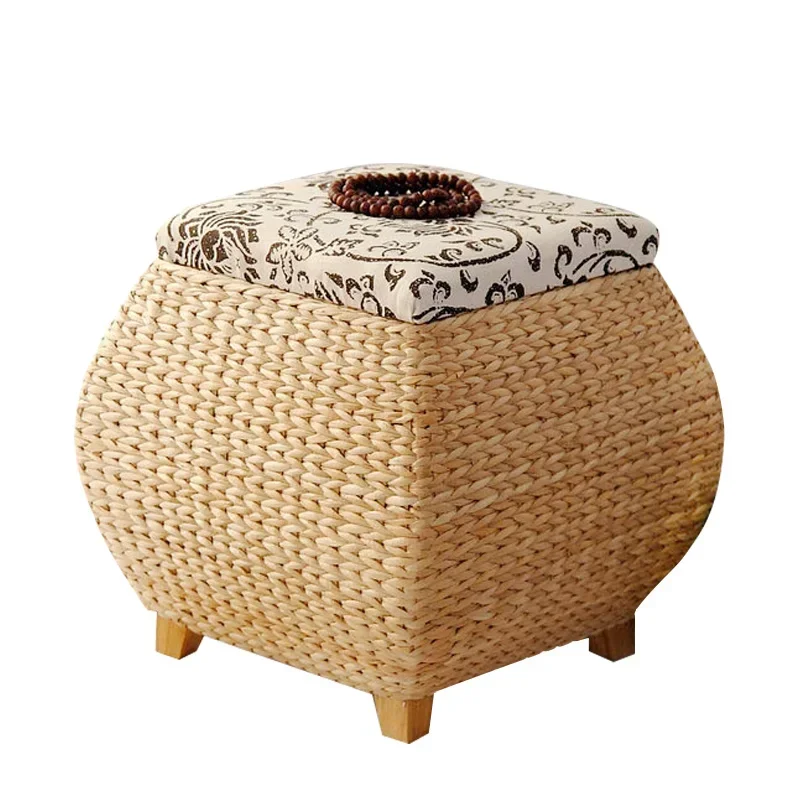 Tabouret de rangement en rotin tressé avec couvercle, banc de couloir, pouf, chaise en bois, tabouret à chaussures, tabourets de cuisine, boîte de rangement