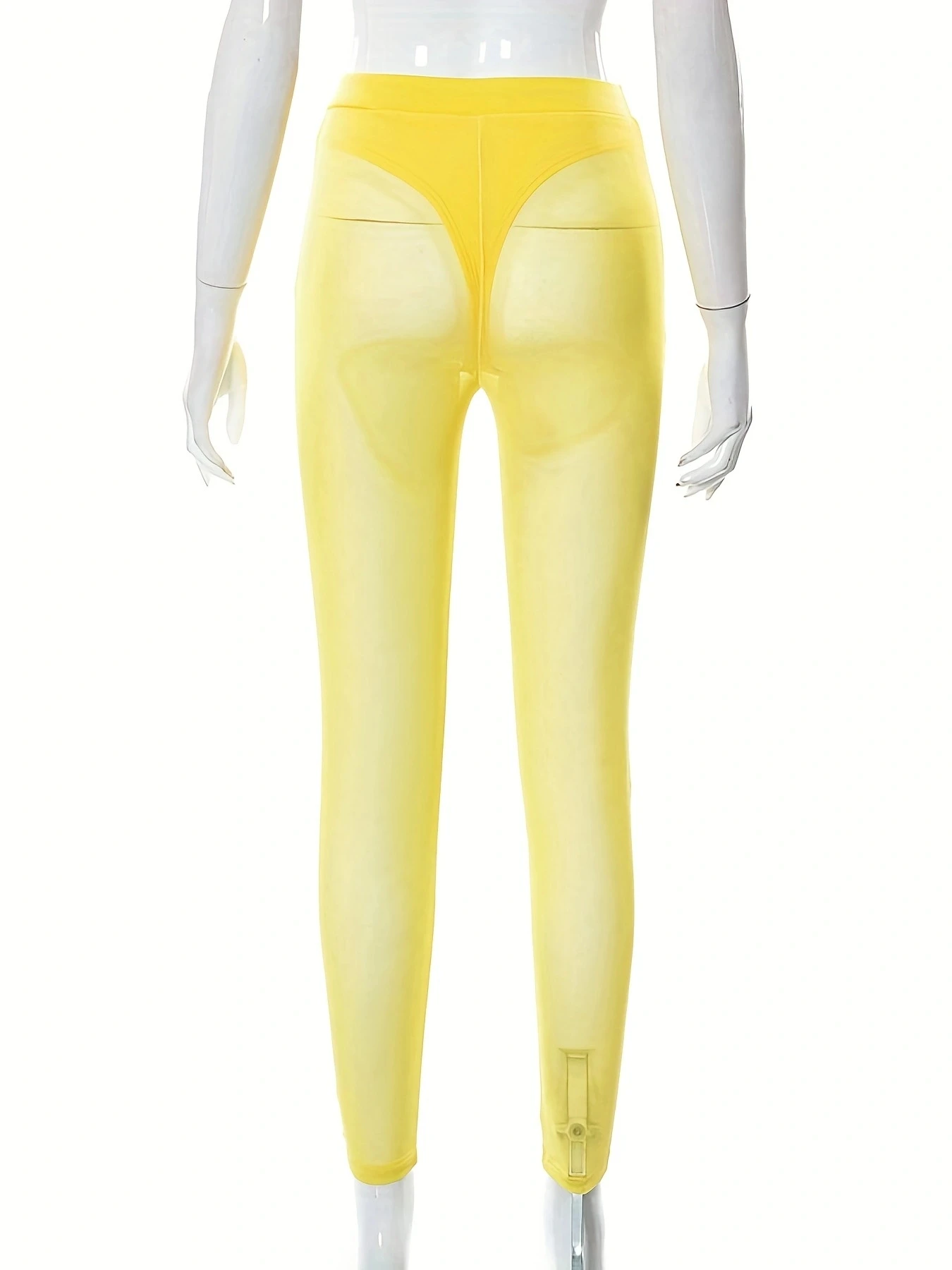 Women Summer Transparent Yellow Mesh See Through Long Stretch Pants Club Dance One Piece Trousers