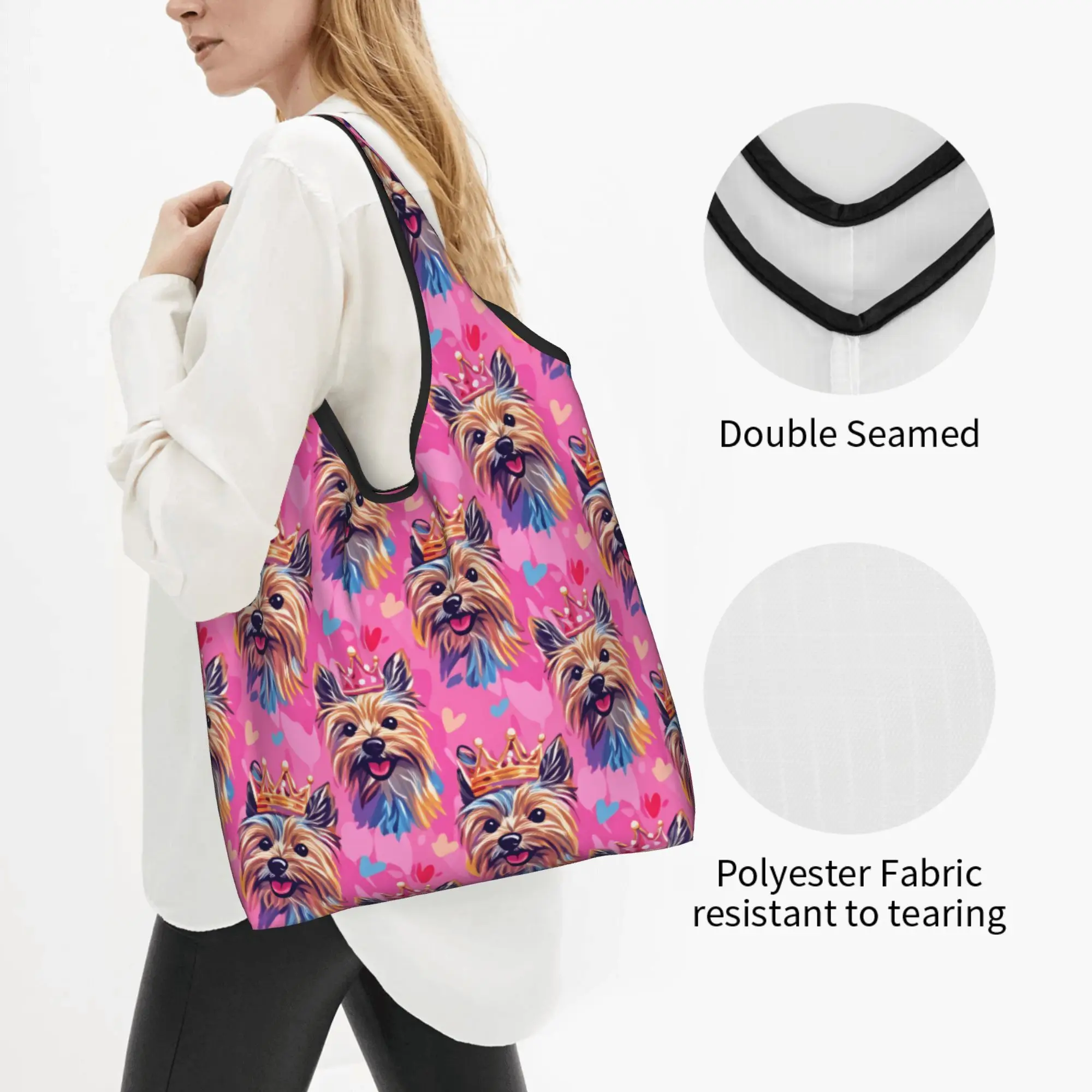 Yorkshire Terrier Dog Peeking Valentine Yorkie Dog Grocery Shopping Bags Funny Shopper Tote Shoulder Bags  Portable  Handbag