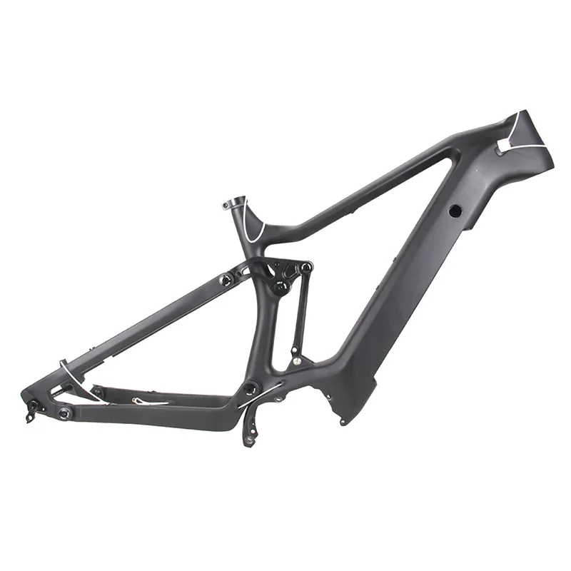 Juego de cuadro de carbono para bicicleta eléctrica de montaña con suspensión completa, material de fibra de carbono, compatible con motores centrales comunes, accesorios para bicicletas y neumáticos.