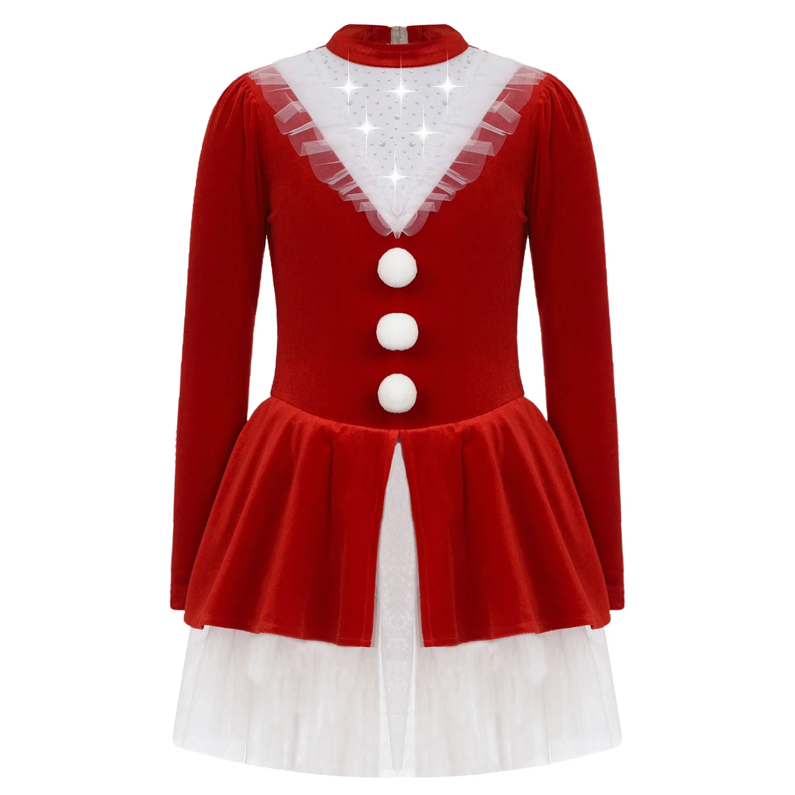 فستان عيد الميلاد الأنيق للفتيات الصغيرات مع أحجار الراين المتلألئة وتصميم فتحة خلفية فستان الأميرة لعيد الميلاد #2