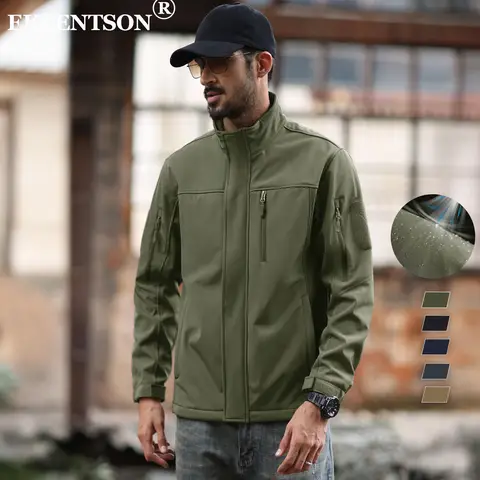 EKLENTSON Herrjacka med hel dragkedja, softshell, fleecefodrad, ståkrage, 6 fickor för kallt väder 10 best sales 6-ficksjacka för män - №3
