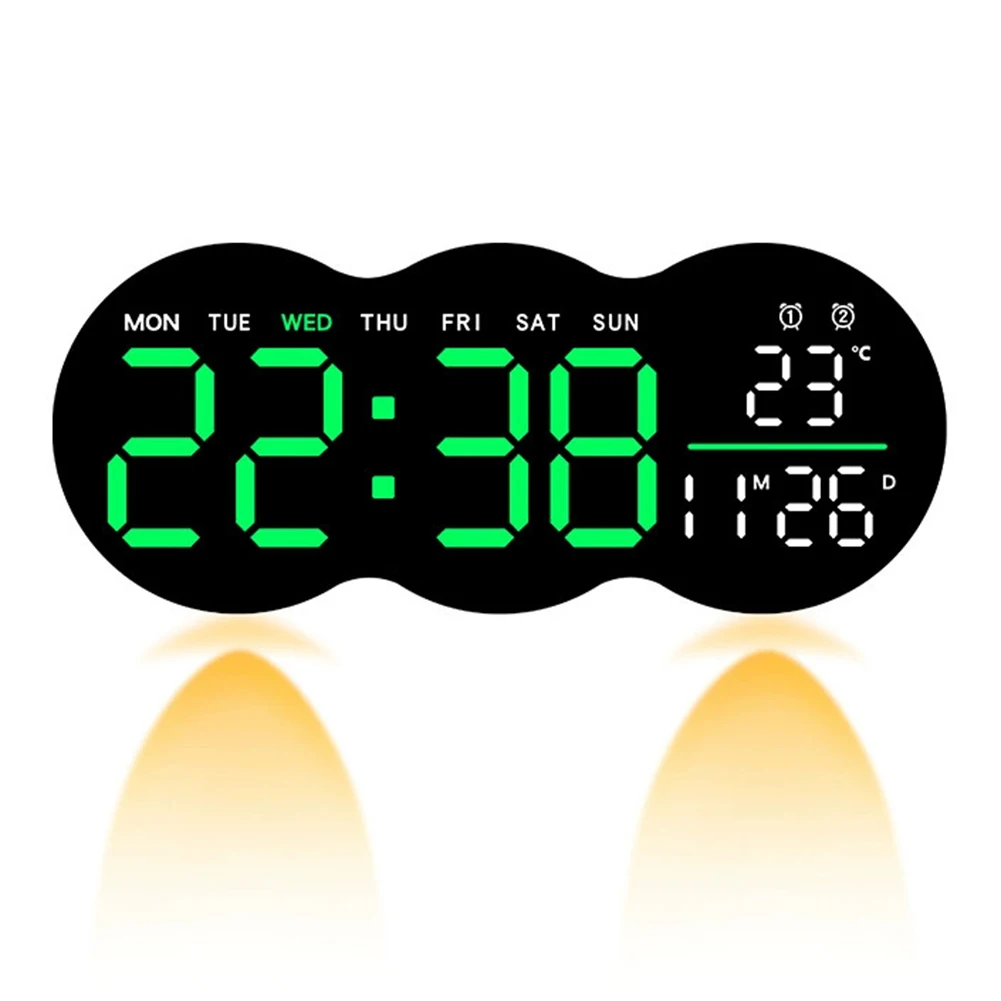 LED Wall Clock with Colorful Ambient Lighting and Remote Control; Displays Multiple Functions Including Time and Temperature