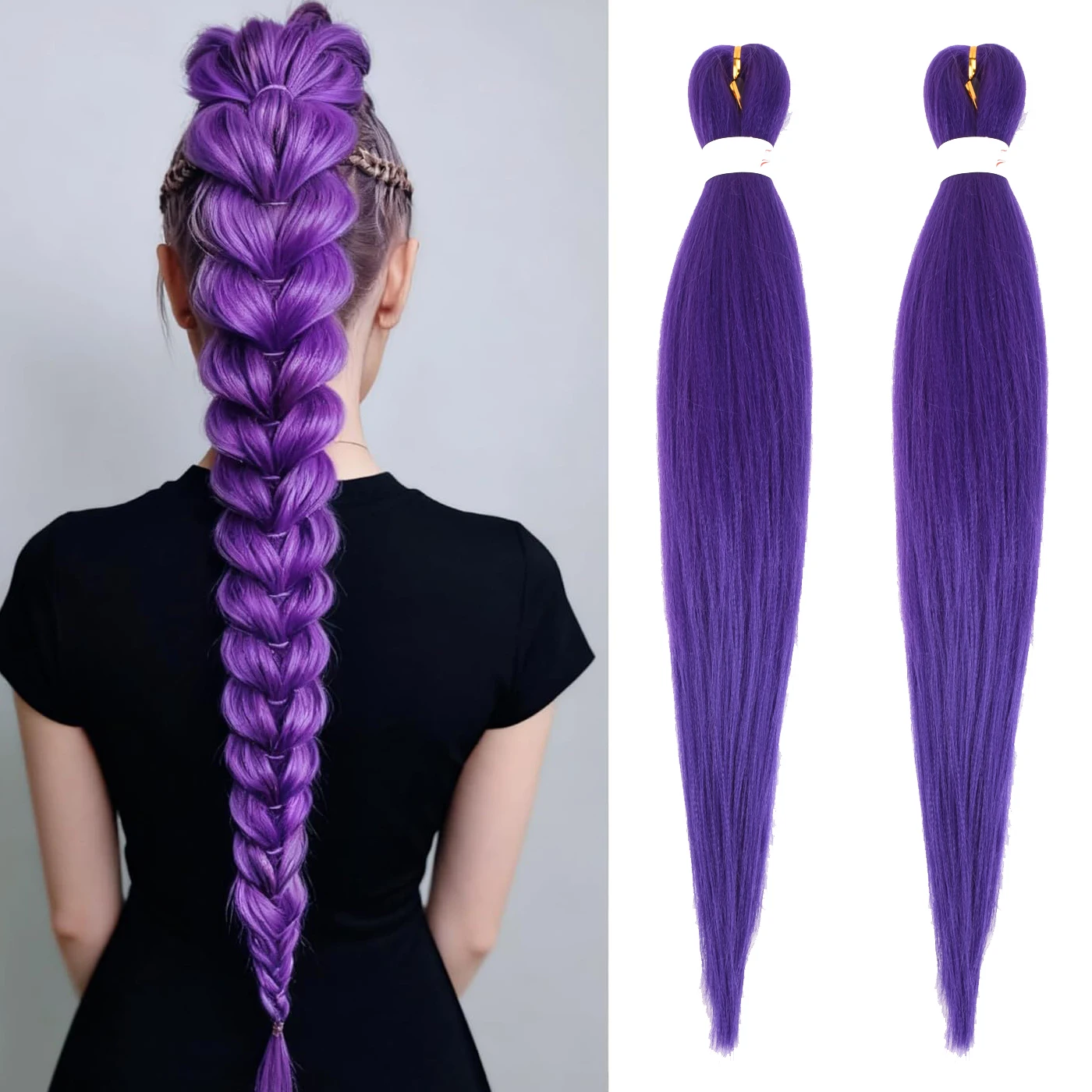 

Synthetic Purple Braiding Hair Extensions Pre Stretched for DIY Ponytail Braids Rumi Girl Stage Party Cosplay Halloween Costume